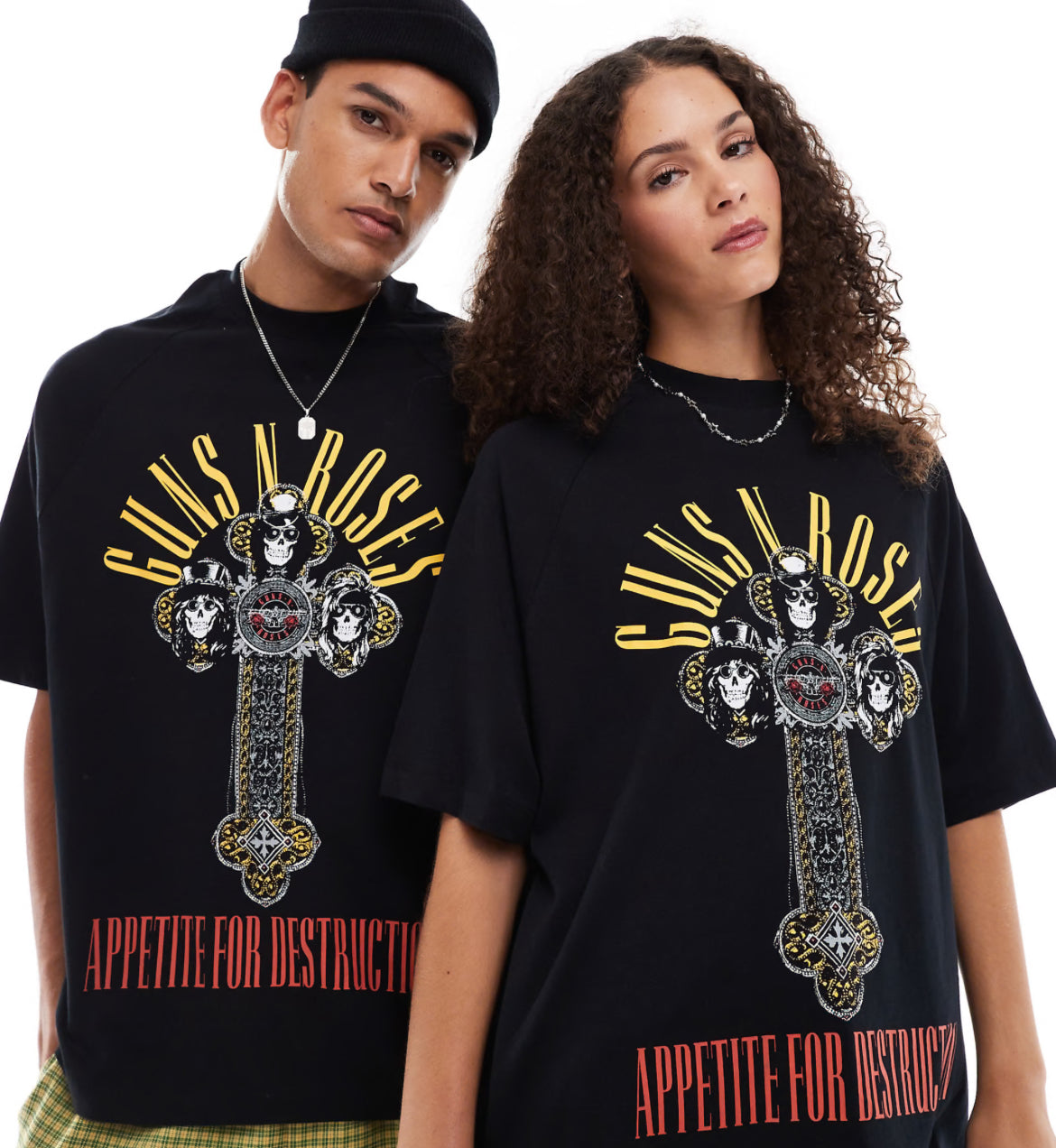 ASOS DESIGN unisex oversized raglan t-shirt with Guns N' Roses band print in black