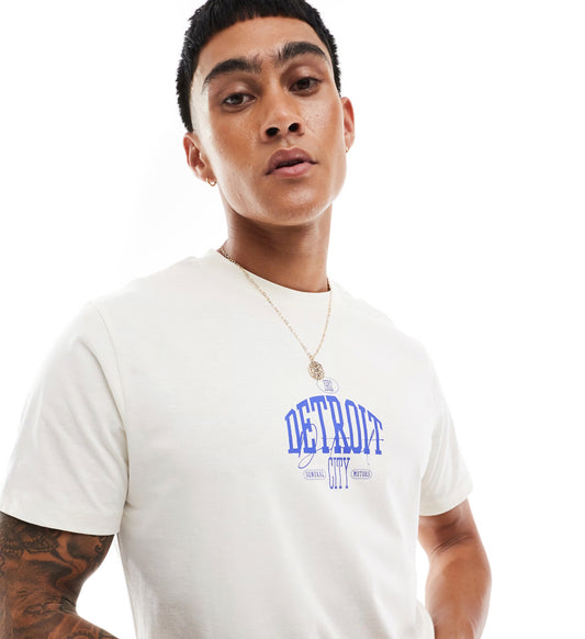 ASOS DESIGN standard fit t-shirt in off white with front city print