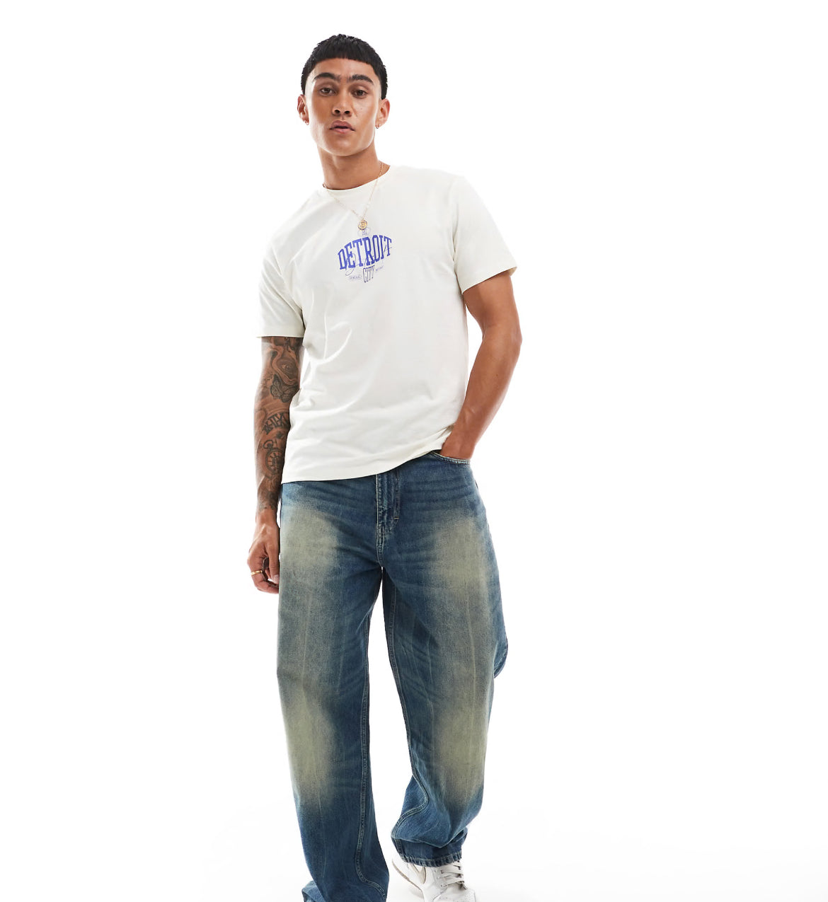 ASOS DESIGN standard fit t-shirt in off white with front city print
