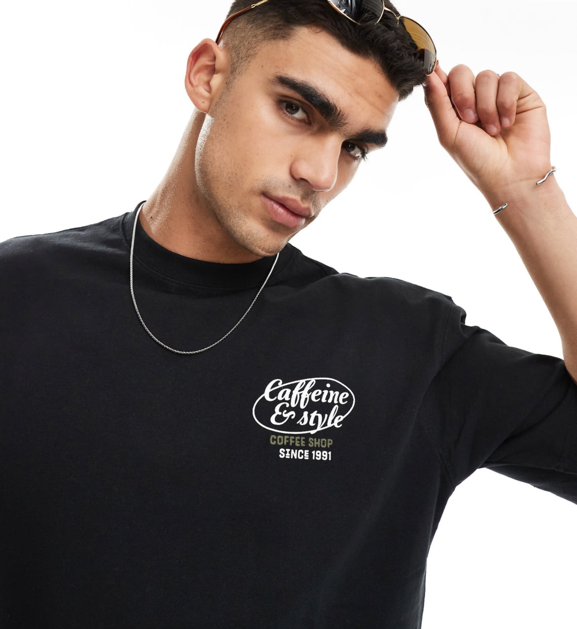 Pull&bear coffee shop back print t-shirt in washed black