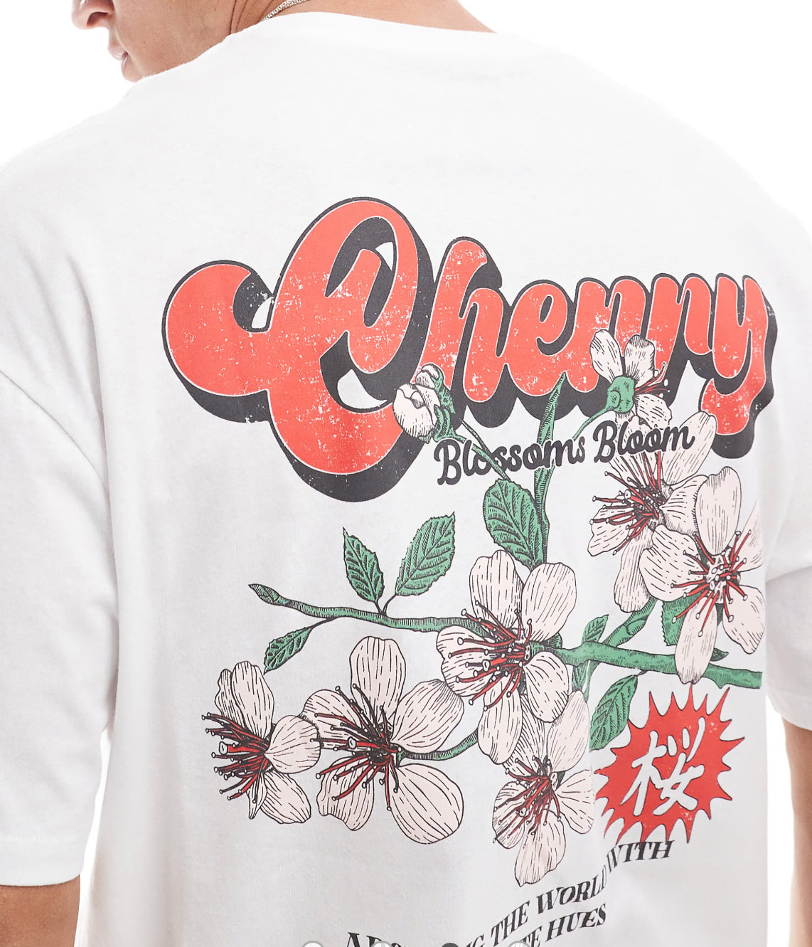 Jack & Jones oversized t-shirt with cherry blossom backprint in white