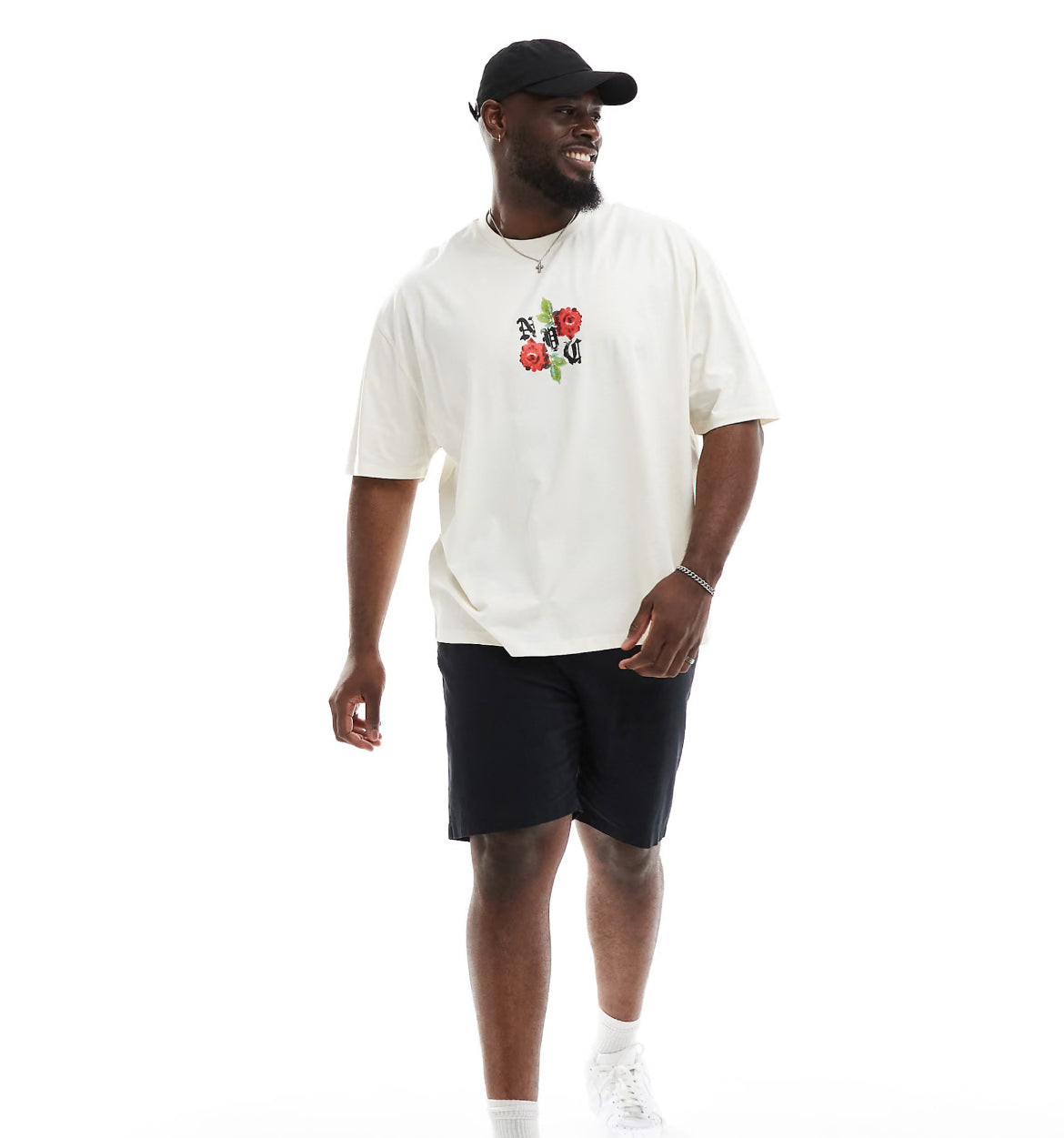 ASOS DESIGN oversized t-shirt in beige with floral front print