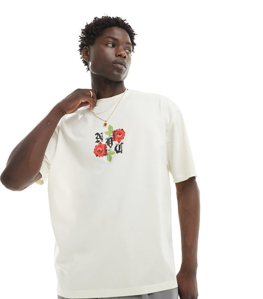 ASOS DESIGN oversized t-shirt in beige with floral front print