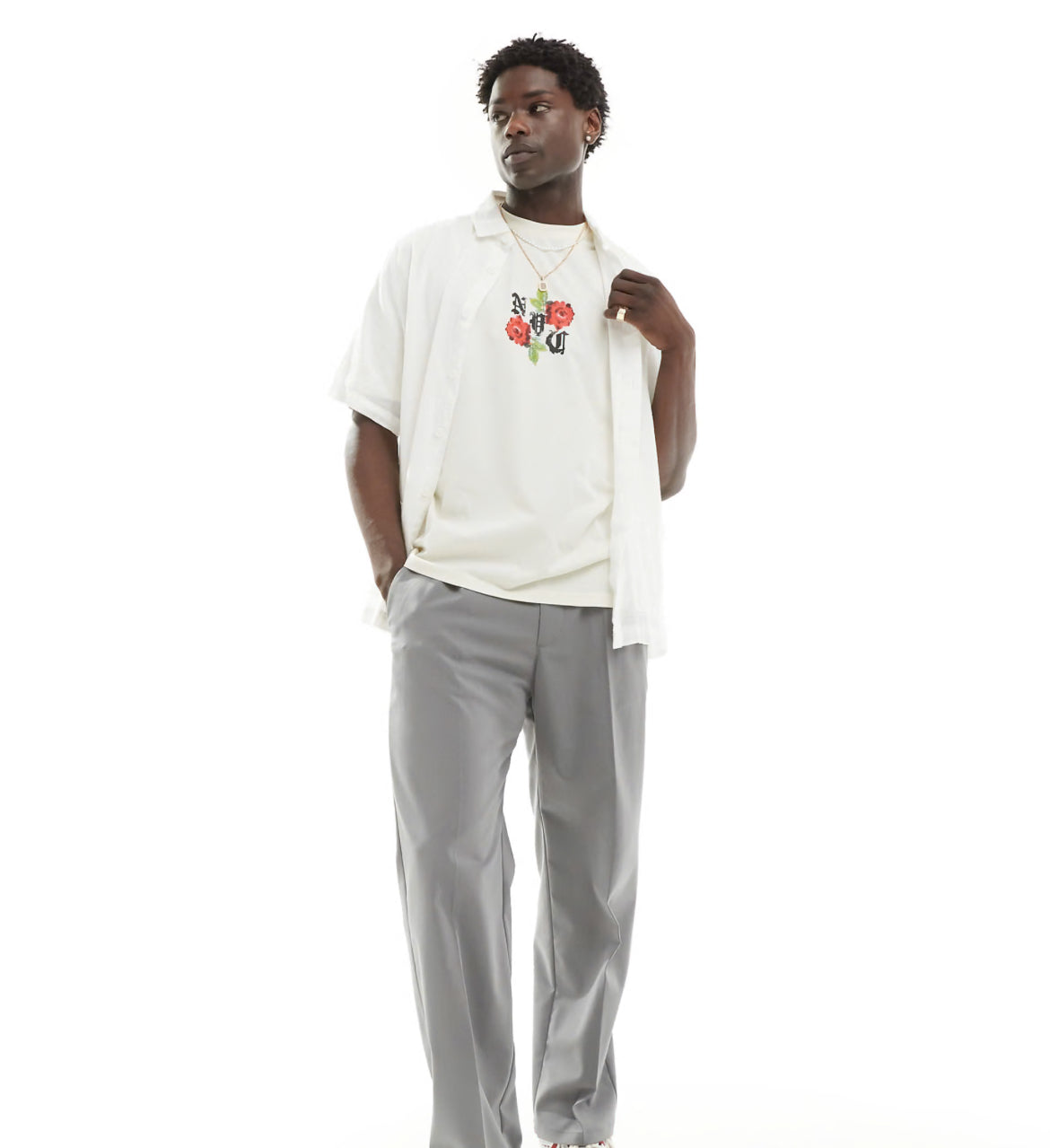 ASOS DESIGN oversized t-shirt in beige with floral front print