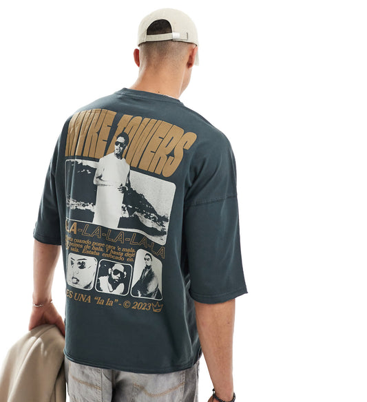 Pull&Bear Myke Towers back printed t-shirt in black