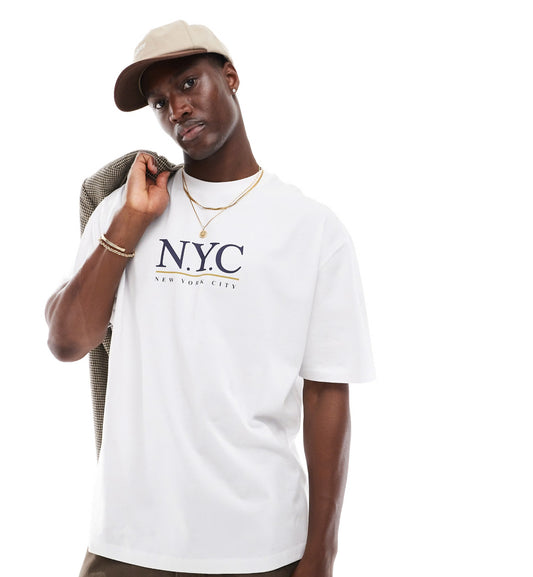 ASOS DESIGN oversized t-shirt in white with NYC chest print