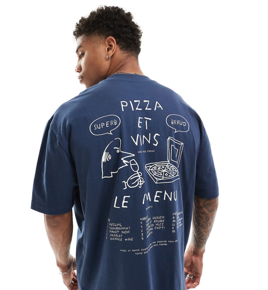 ASOS DESIGN oversized t-shirt in navy with abstract back print