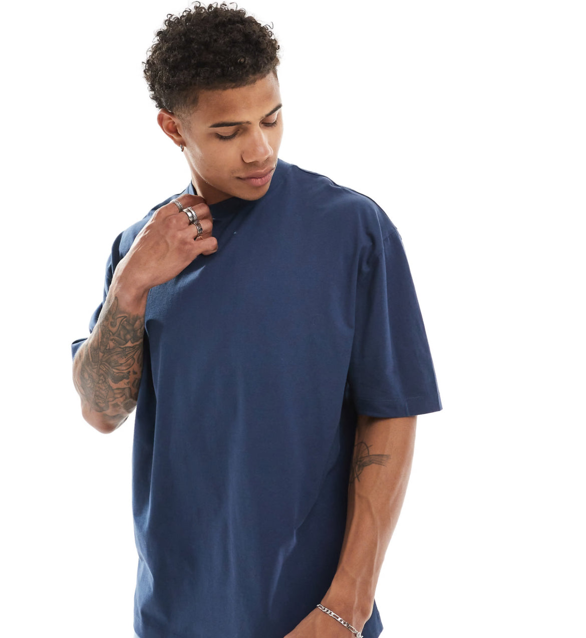 ASOS DESIGN oversized t-shirt in navy with abstract back print