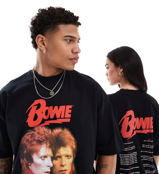 ASOS DESIGN unisex oversized license t-shirt with David Bowie print in black