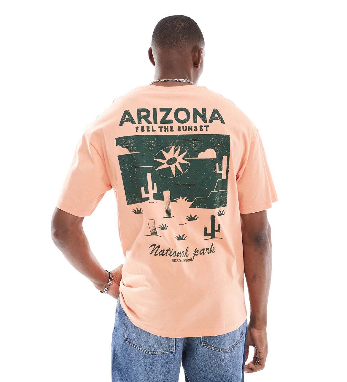 Jack & Jones oversized arizona sunset back print t-shirt in coral