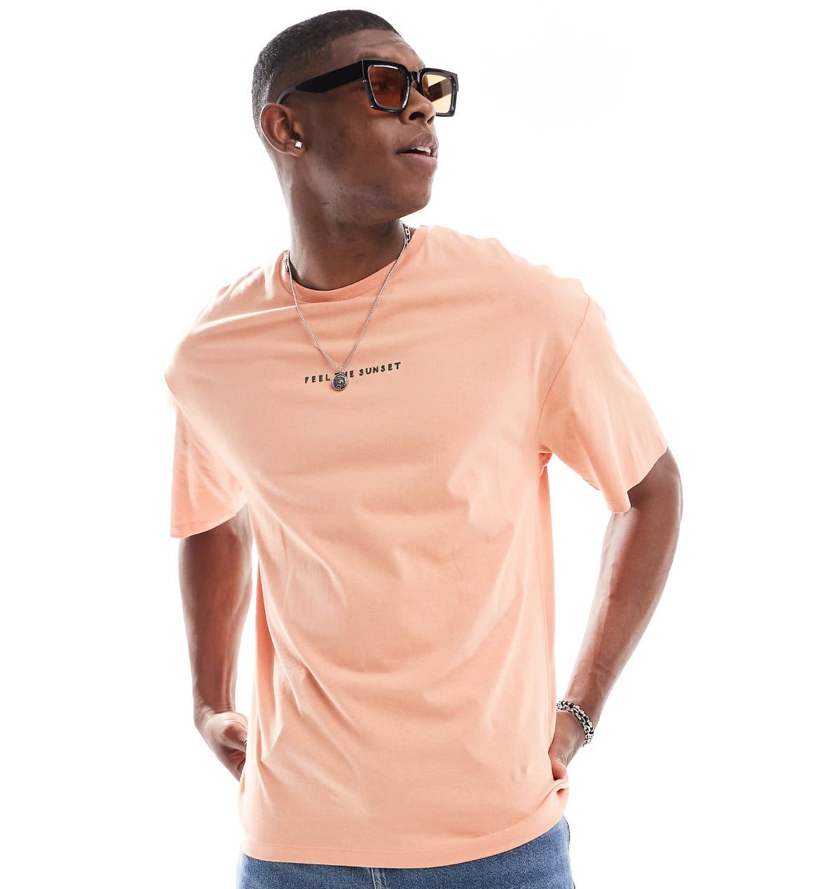 Jack & Jones oversized arizona sunset back print t-shirt in coral