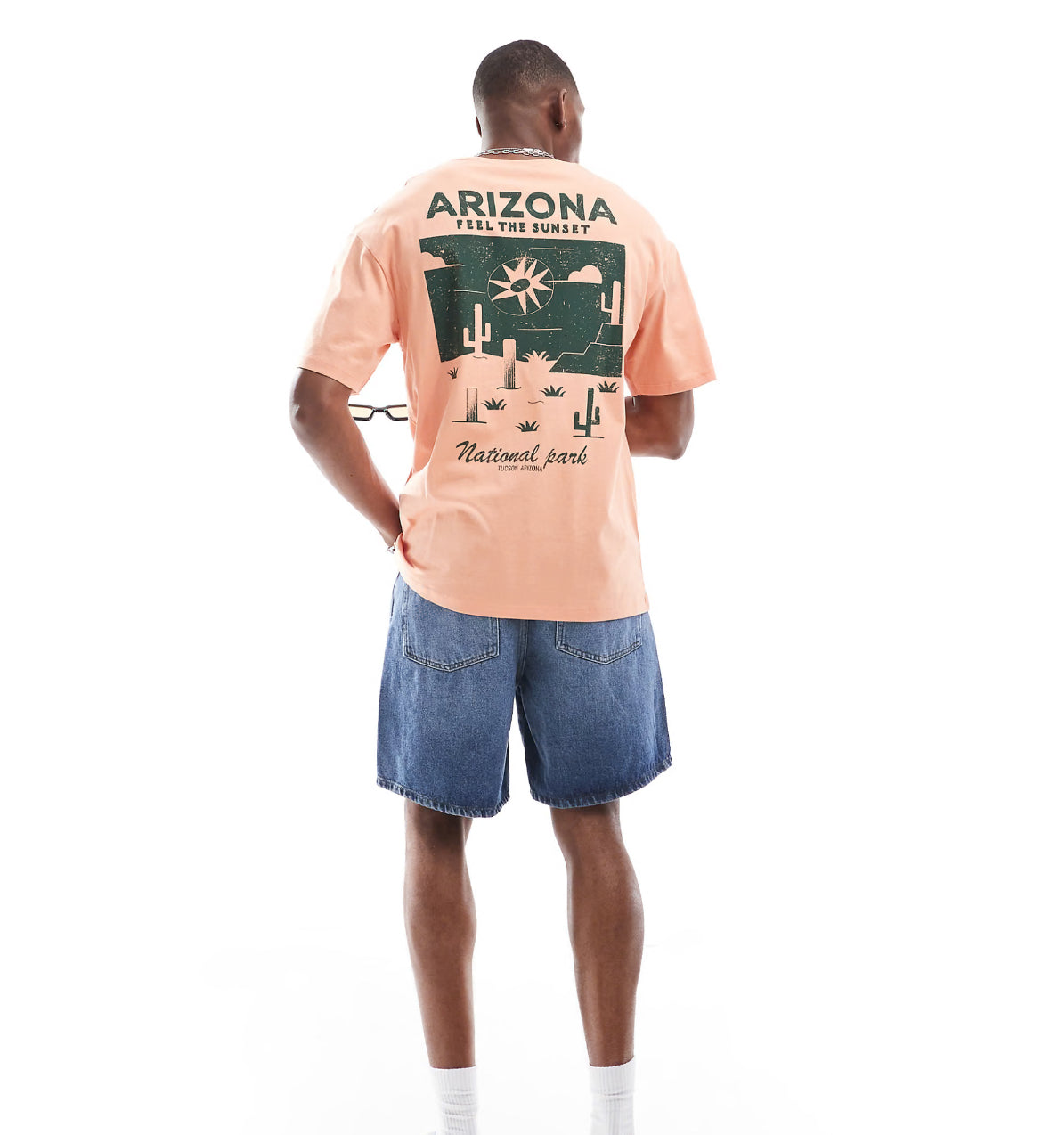 Jack & Jones oversized arizona sunset back print t-shirt in coral