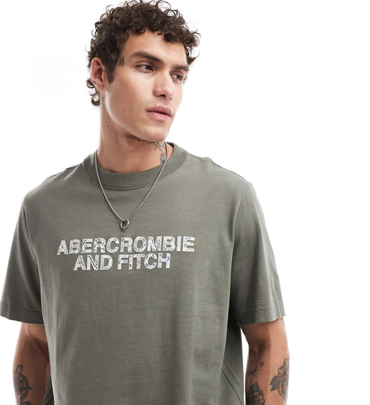 Abercrombie & Fitch trapped pattern logo oversized fit t-shirt in olive green