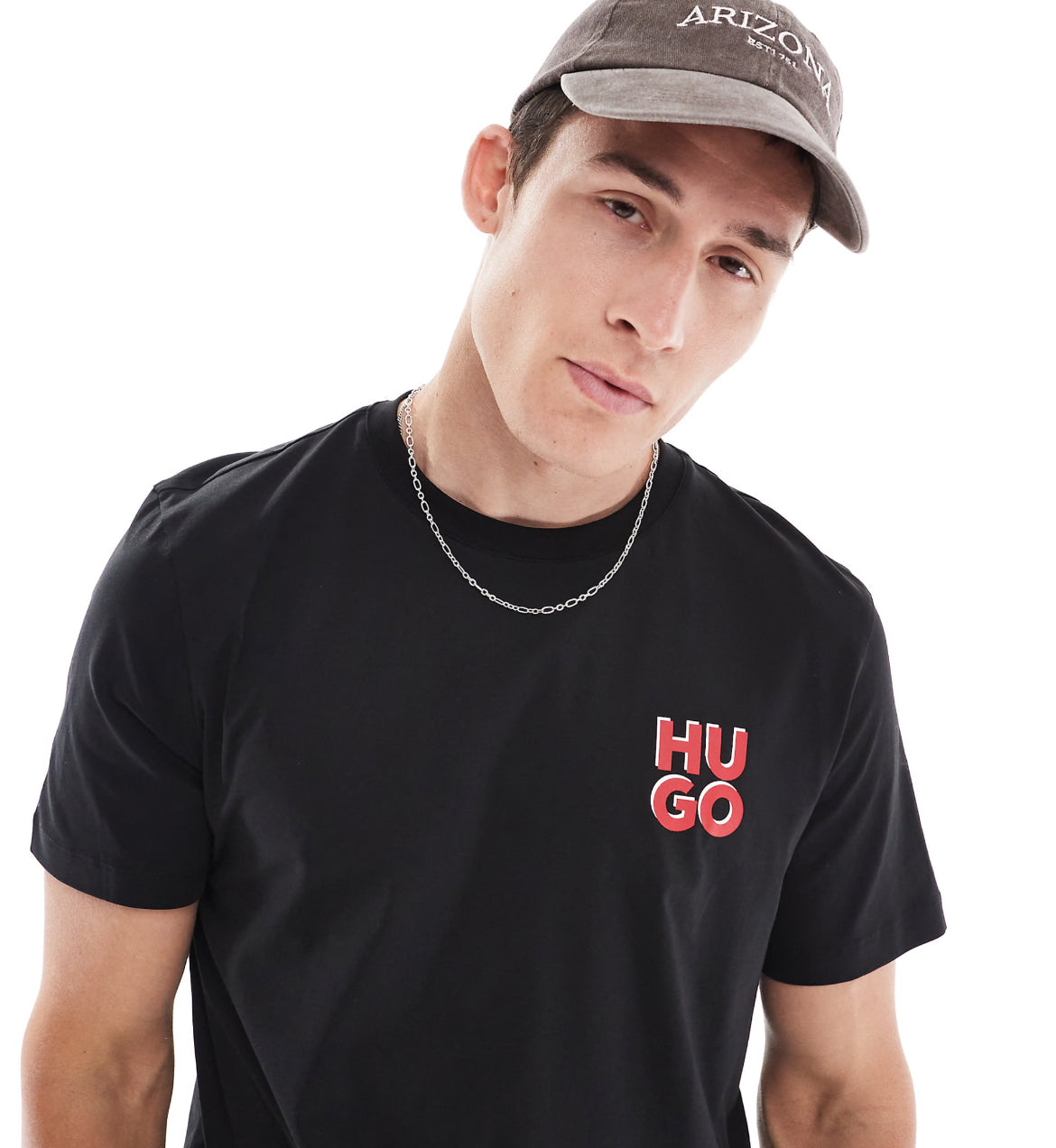 HUGO Red dimoniti t-shirt in black with stacked chest logo