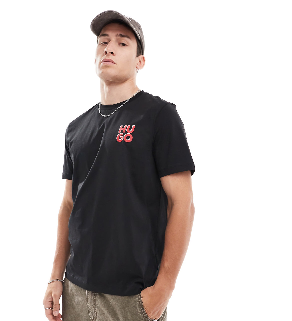 HUGO Red dimoniti t-shirt in black with stacked chest logo