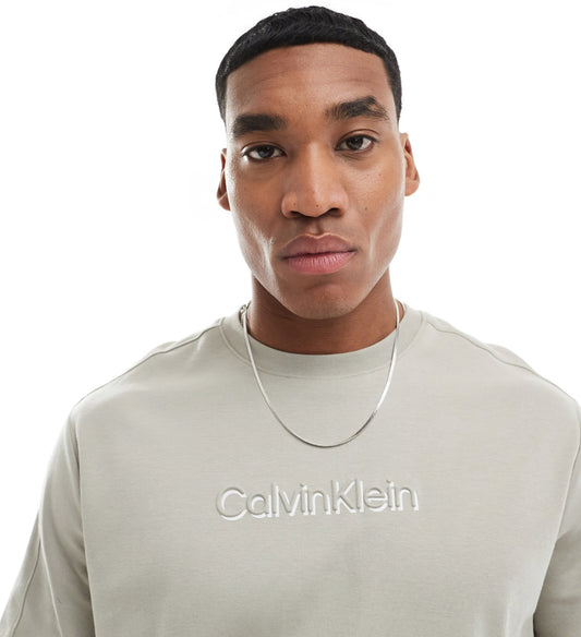 Calvin Klein shadow embossed logo t-shirt in beige