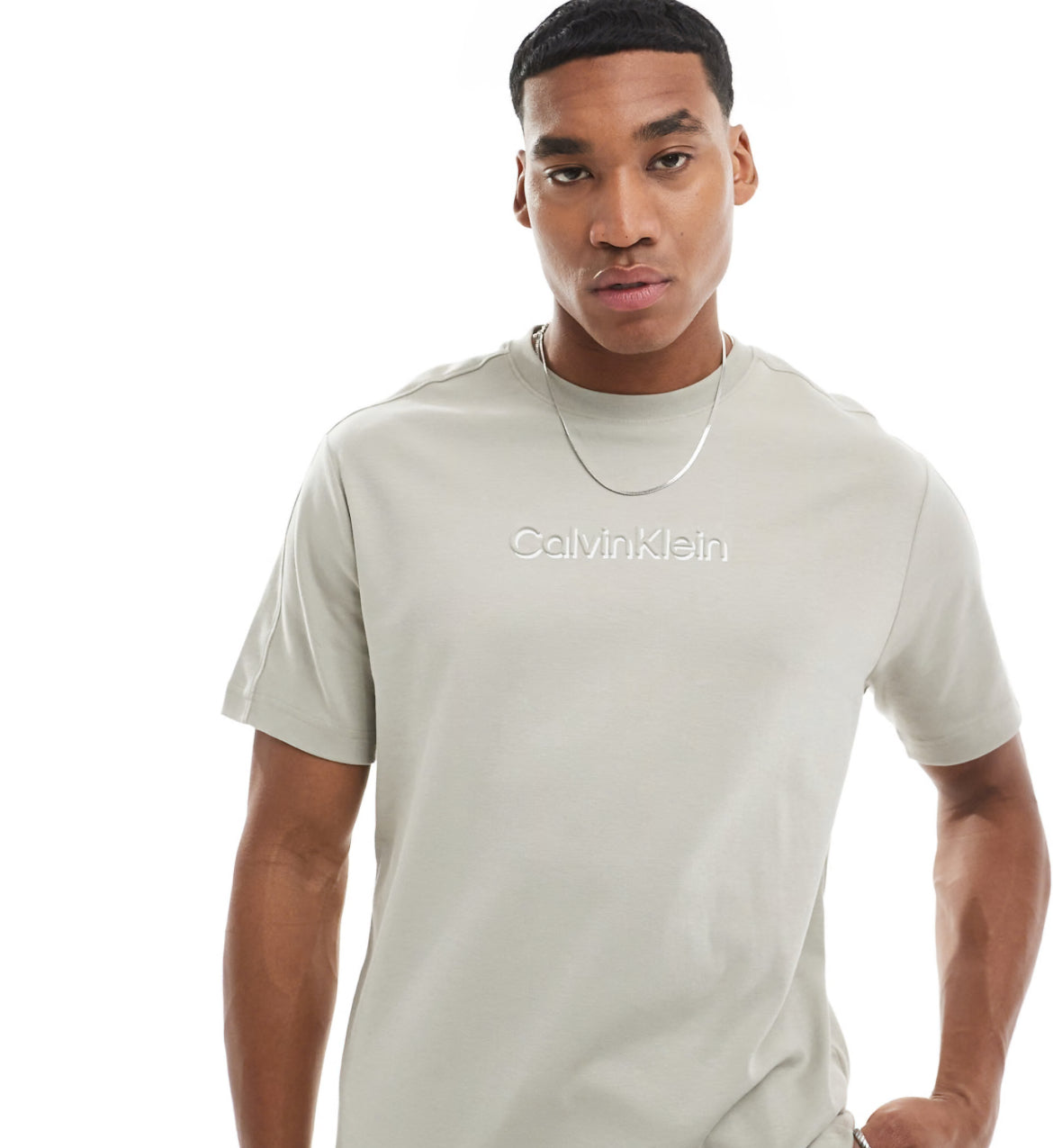 Calvin Klein shadow embossed logo t-shirt in beige