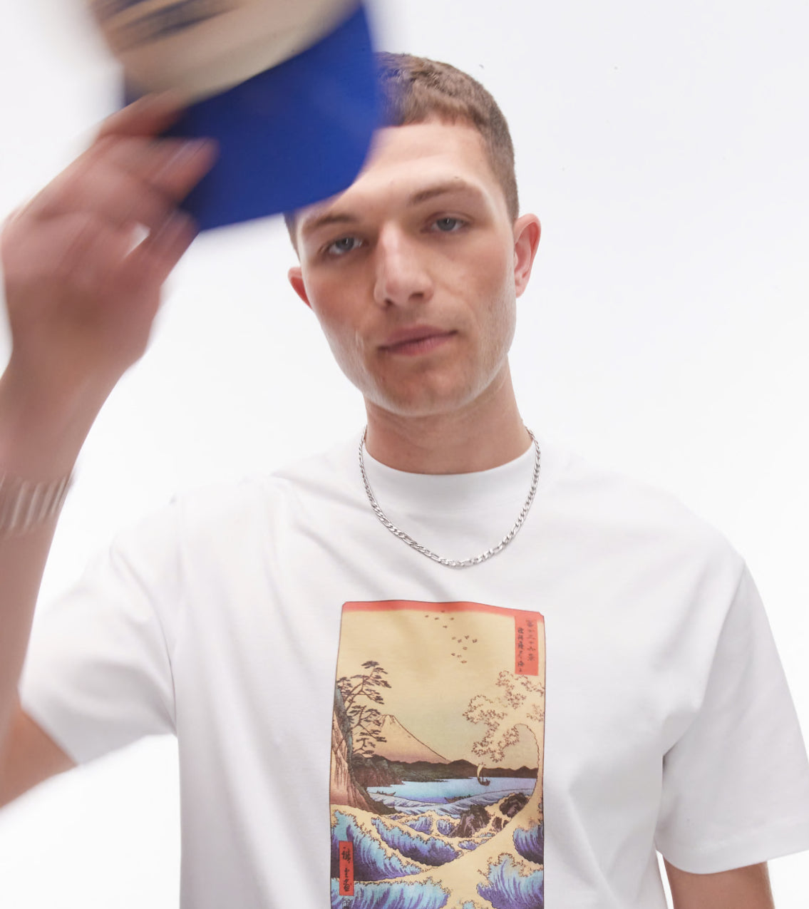 TOPMAN X ASHMOLEAN oversized fit t-shirt with wave and volcano print in white