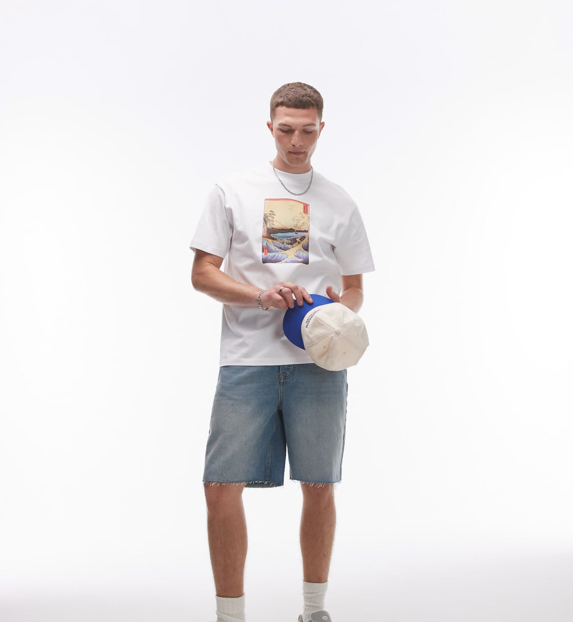 TOPMAN X ASHMOLEAN oversized fit t-shirt with wave and volcano print in white