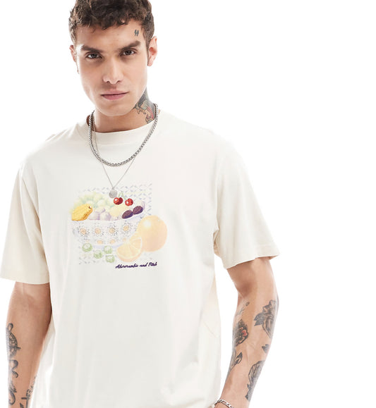 Abercrombie & Fitch fruit and floral print oversized fit t-shirt in beige