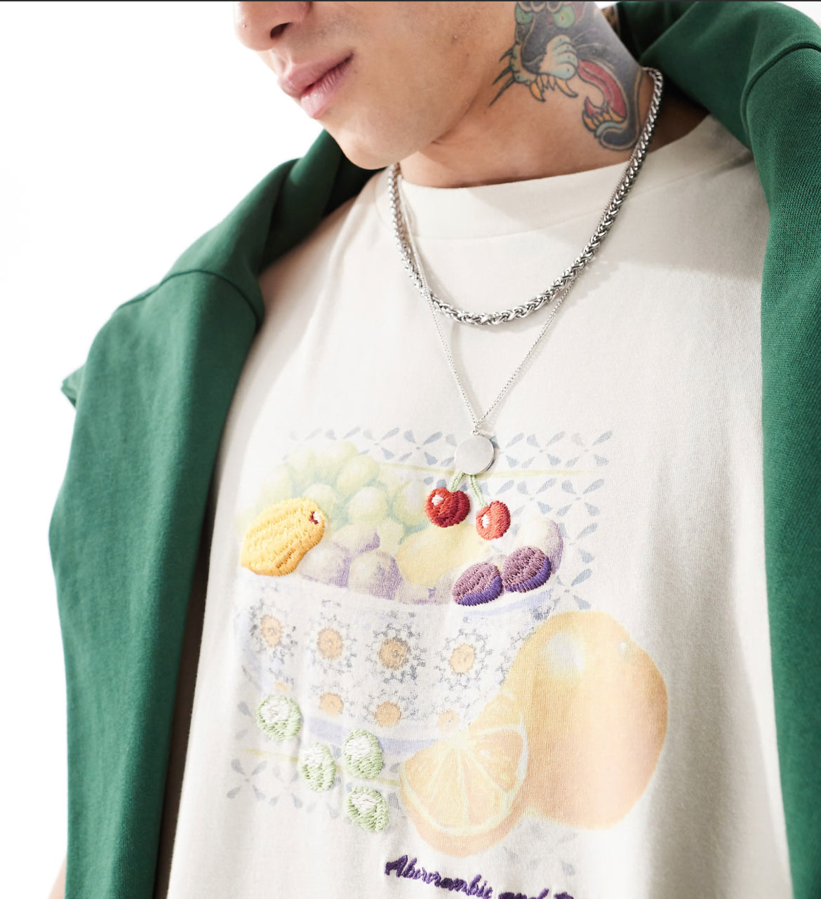 Abercrombie & Fitch fruit and floral print oversized fit t-shirt in beige