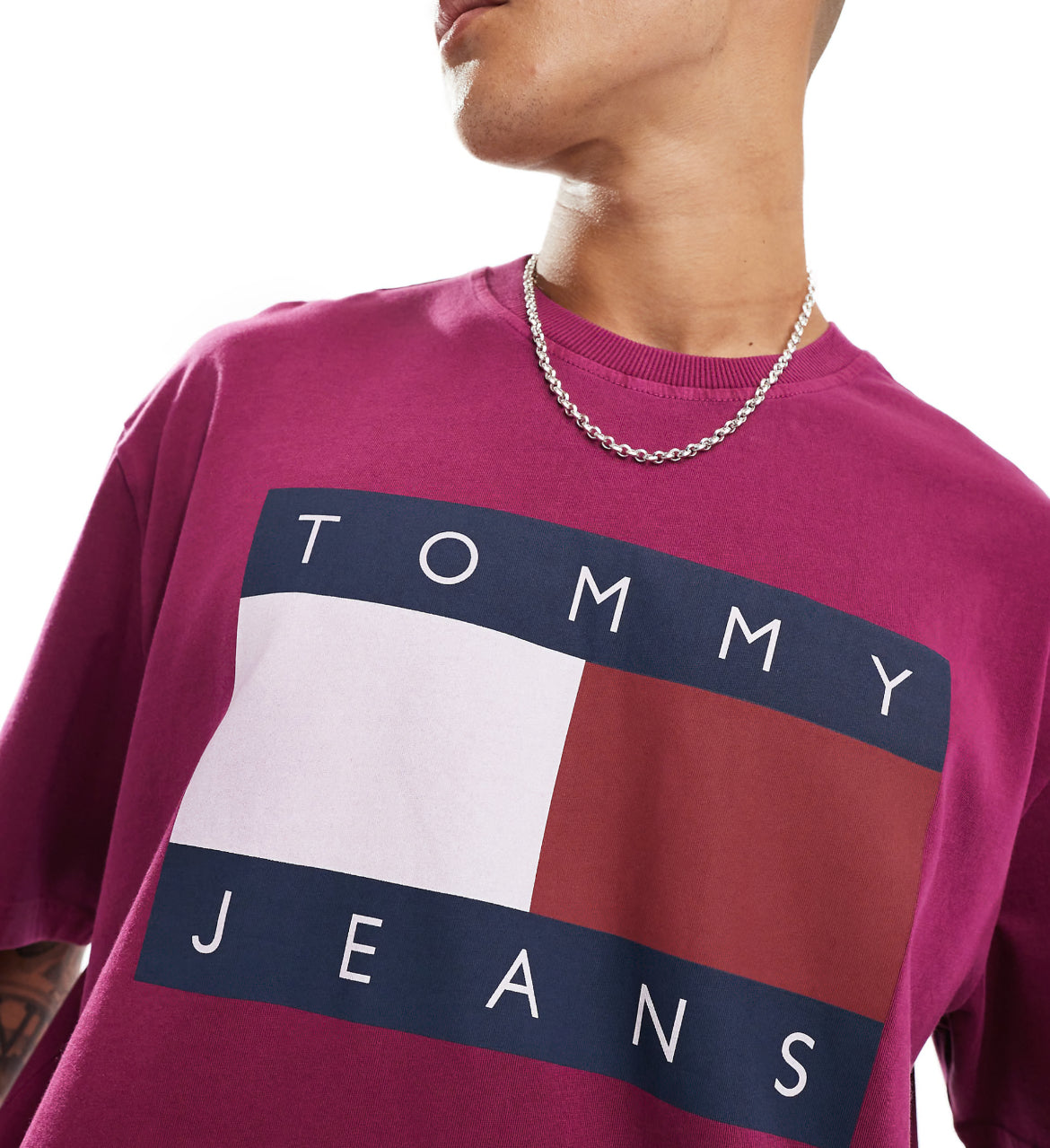 Tommy Jeans large flag logo t-shirt in fuchsia purple