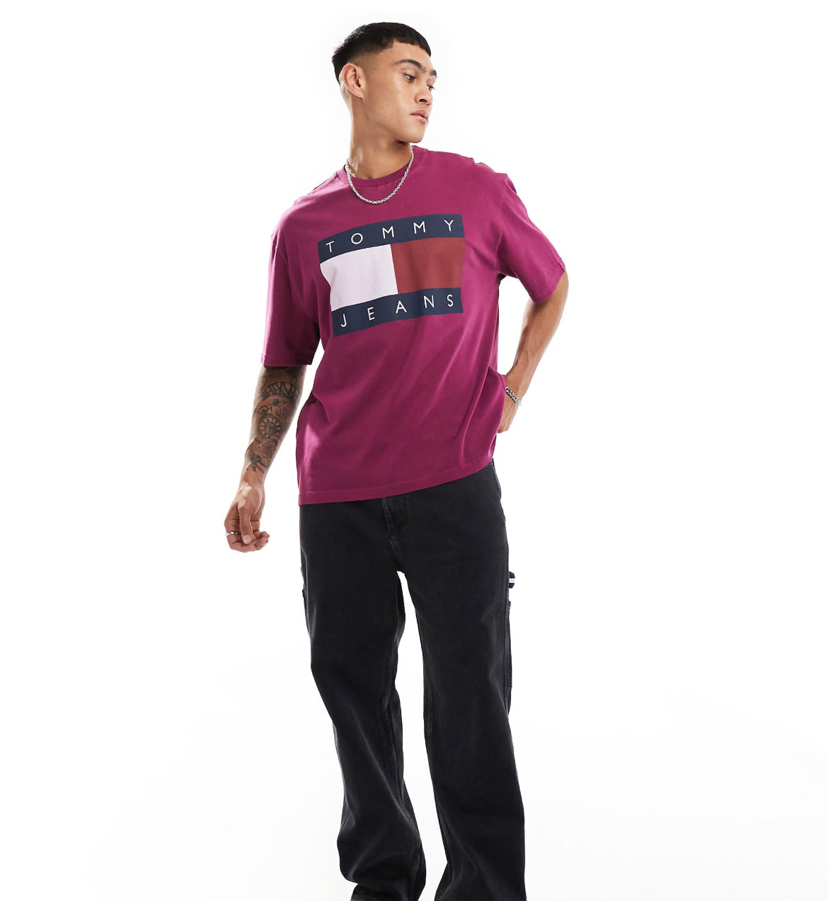 Tommy Jeans large flag logo t-shirt in fuchsia purple