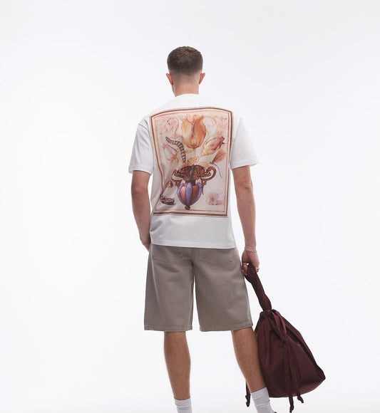 TOPMAN X ASHMOLEAN premium oversized fit t-shirt with tulip and butterfly print patch in white