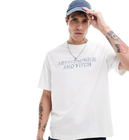 Abercrombie & Fitch trapped pattern logo oversized fit t-shirt in white