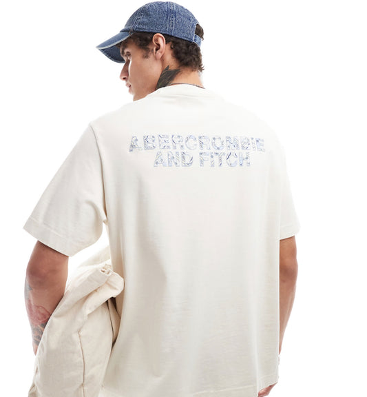 Abercrombie & Fitch trapped pattern back logo oversized fit t-shirt in cream