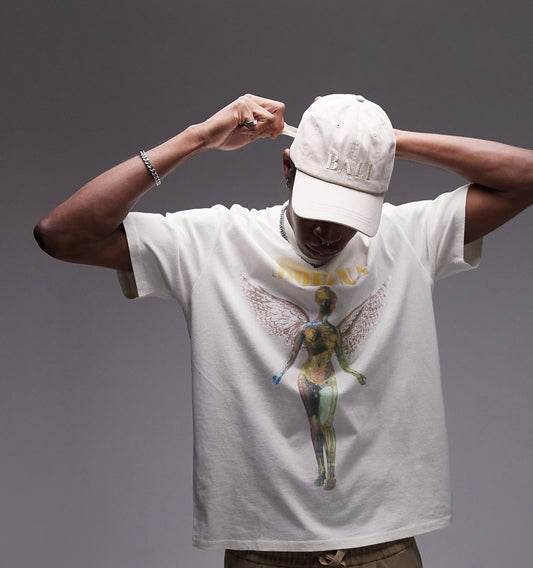 Topman oversized fit t-shirt with Nirvana angel print in ecru