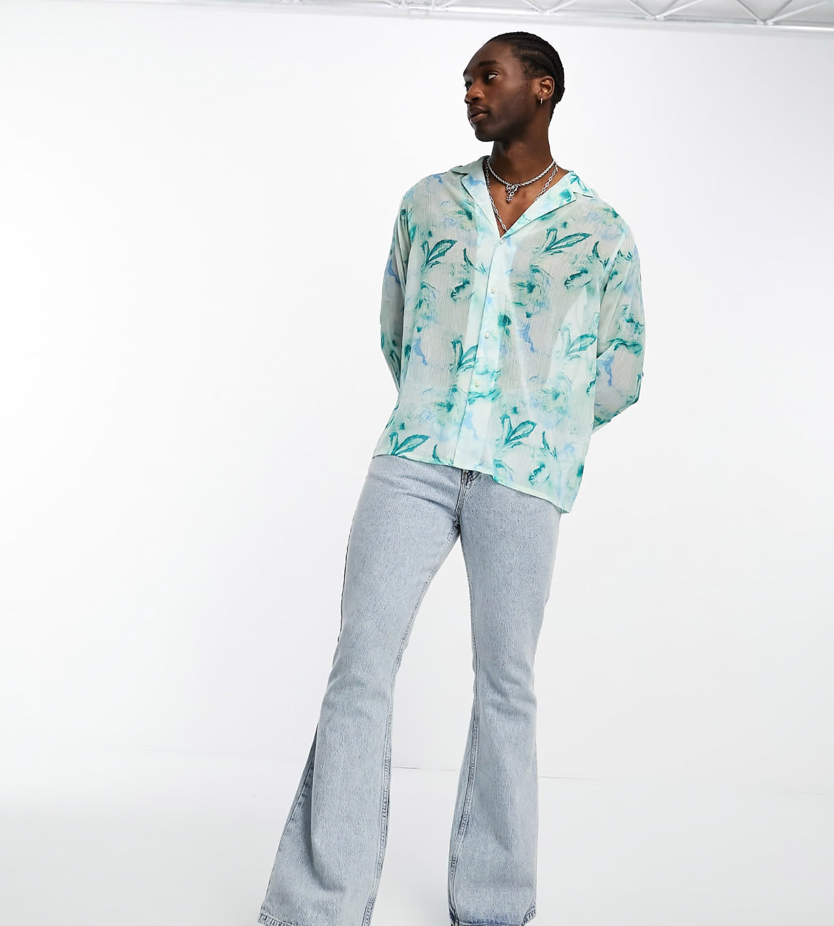 ASOS DESIGN relaxed deep revere sheer shirt in watercolour floral print