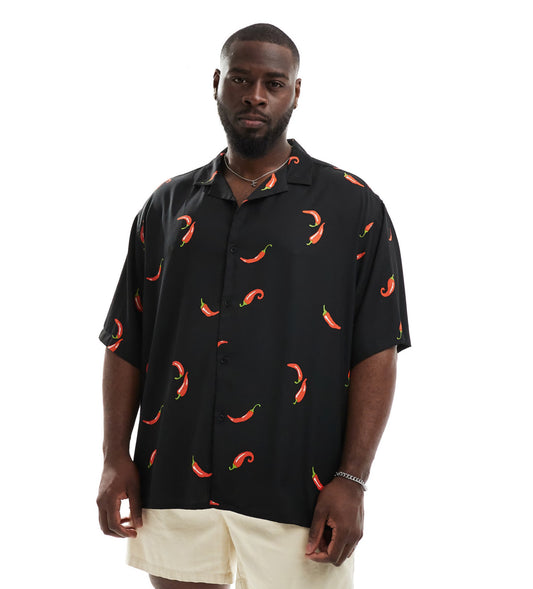ASOS DESIGN oversized revere shirt with chilli pepper print