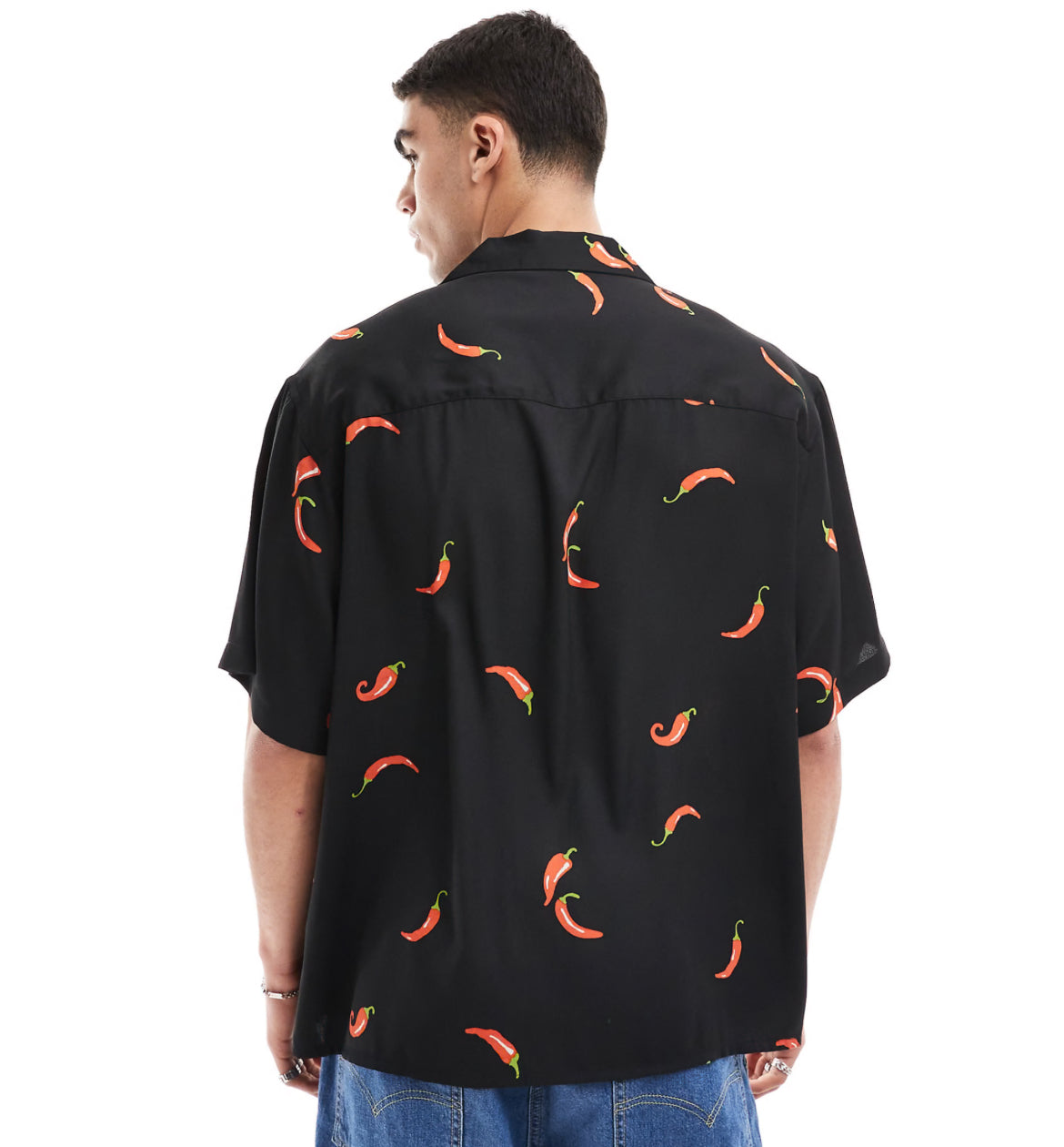 ASOS DESIGN oversized revere shirt with chilli pepper print