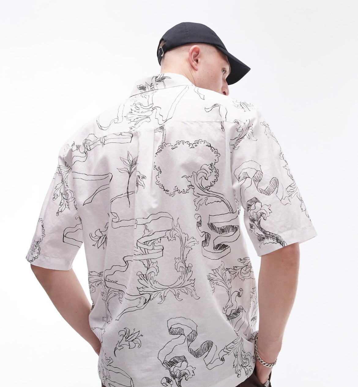 Topman short sleeve relaxed printed linen blend mix shirt in white