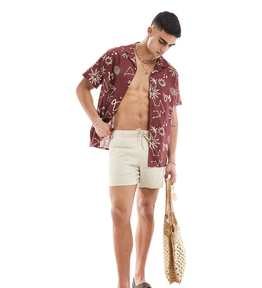 ASOS DESIGN relaxed revere linen look shirt in astrology sign print in red