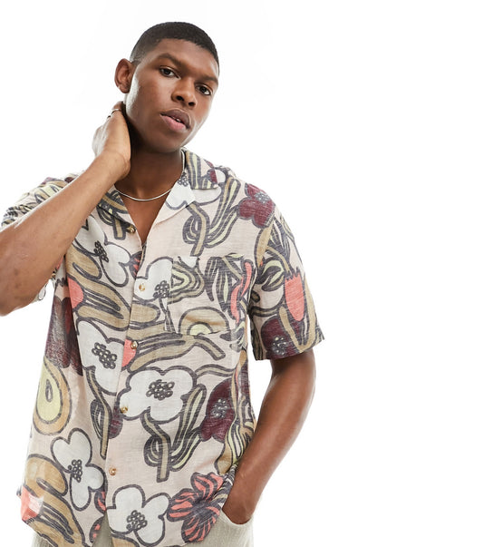 ASOS DESIGN relaxed revere shirt in reverse floral print