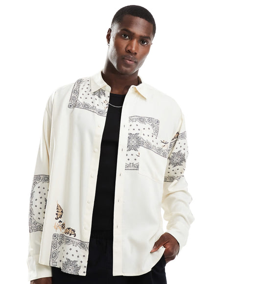 ONLY & SONS long sleeve tile print shirt in stone