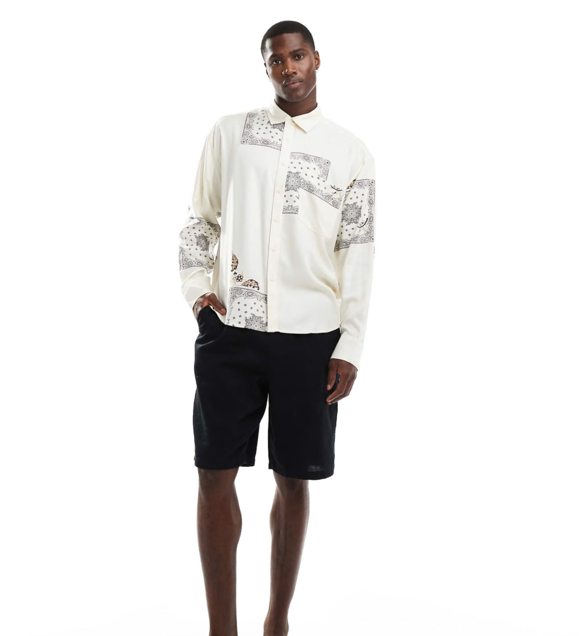 ONLY & SONS long sleeve tile print shirt in stone