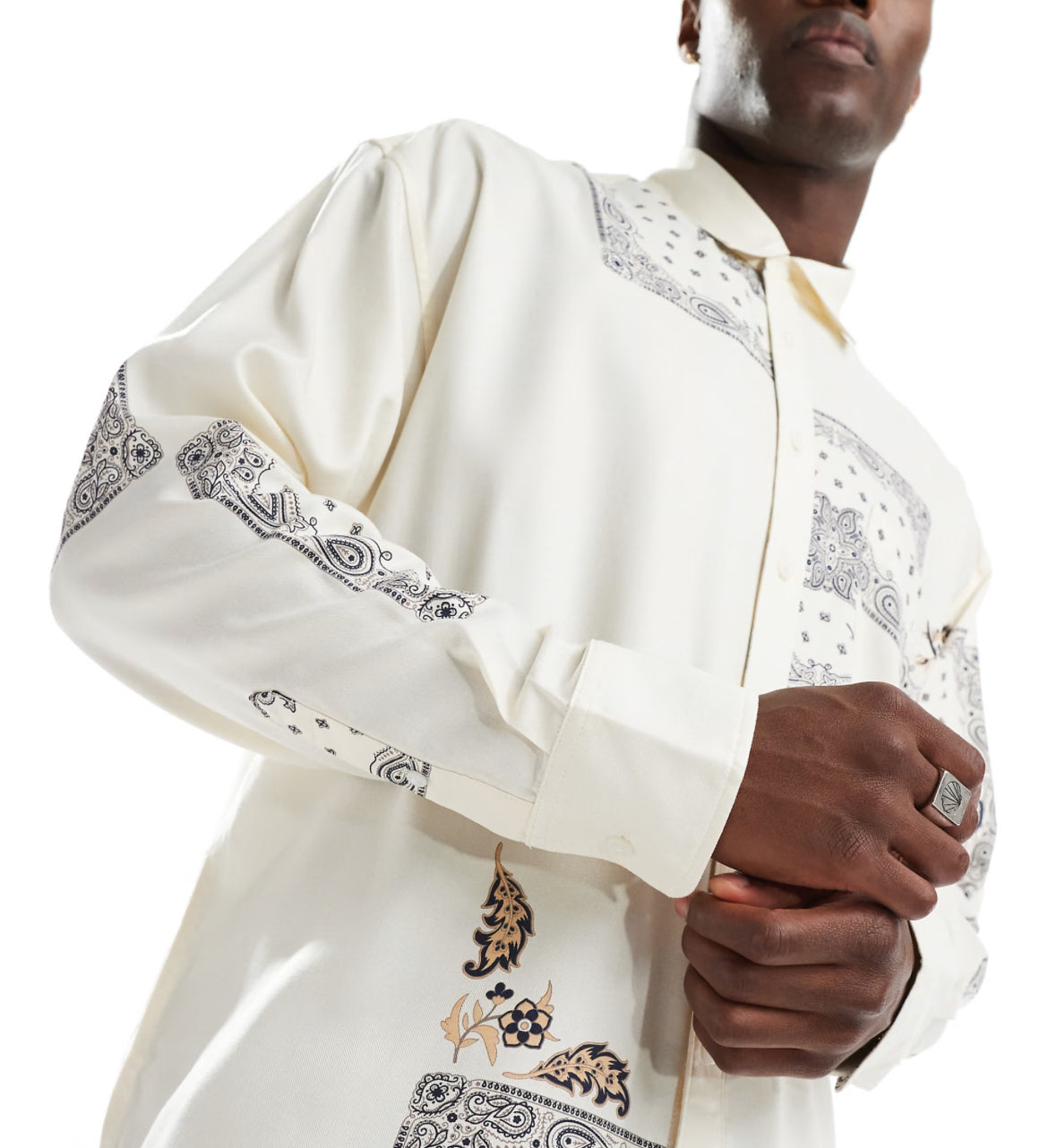 ONLY & SONS long sleeve tile print shirt in stone