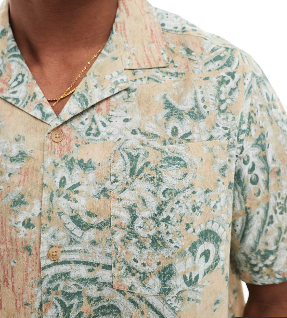 ASOS DESIGN relaxed revere shirt with geo print in neutral