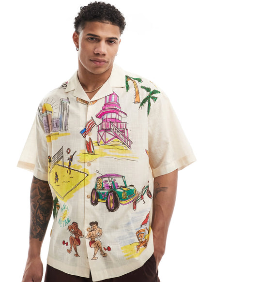 ASOS DESIGN oversized revere shirt with holiday print