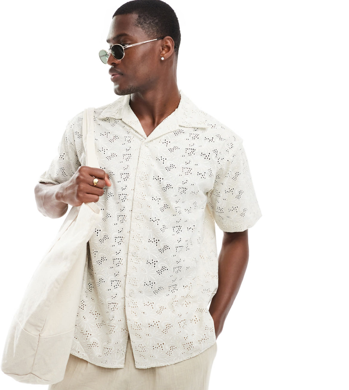 Jack & Jones boxy shirt in white lace