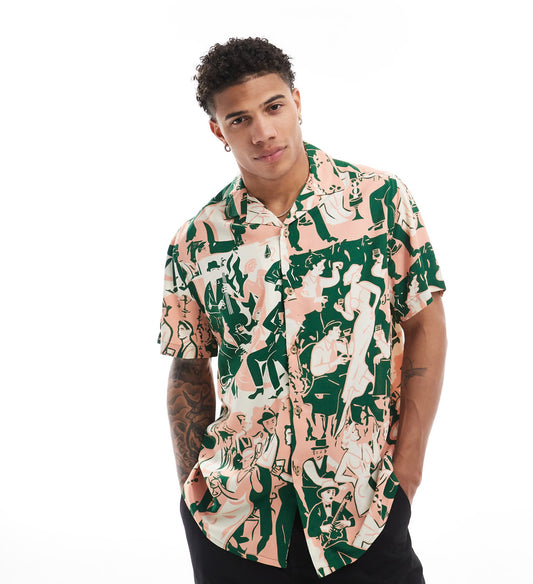 ASOS DESIGN relaxed revere shirt with jazz band print