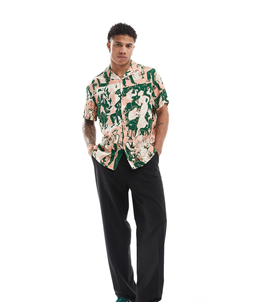 ASOS DESIGN relaxed revere shirt with jazz band print