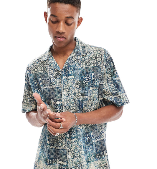 ASOS DESIGN relaxed revere shirt in tonal vintage print