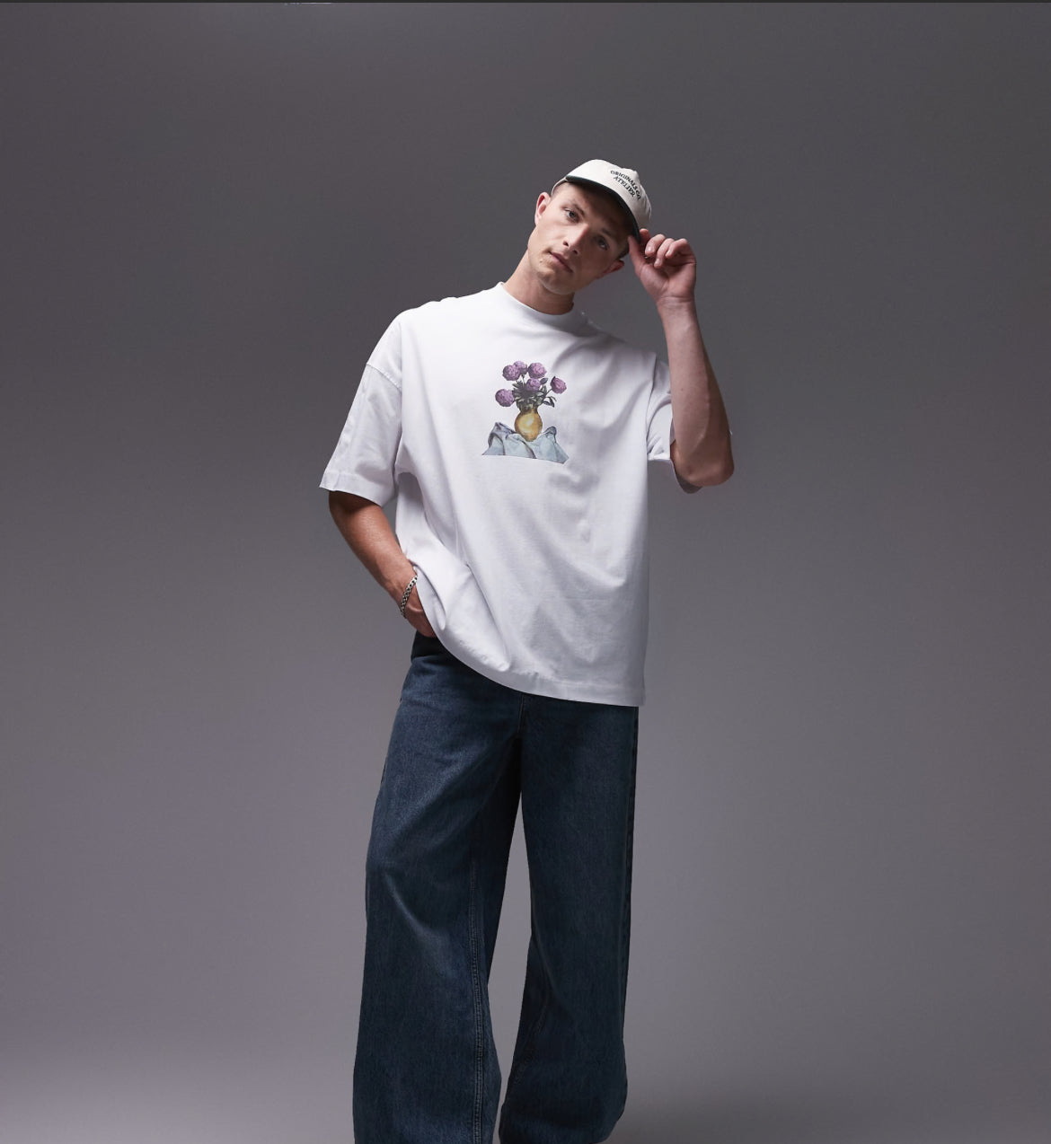 TOPMAN X ASHMOLEAN extreme oversized fit t-shirt with floral print patch in white