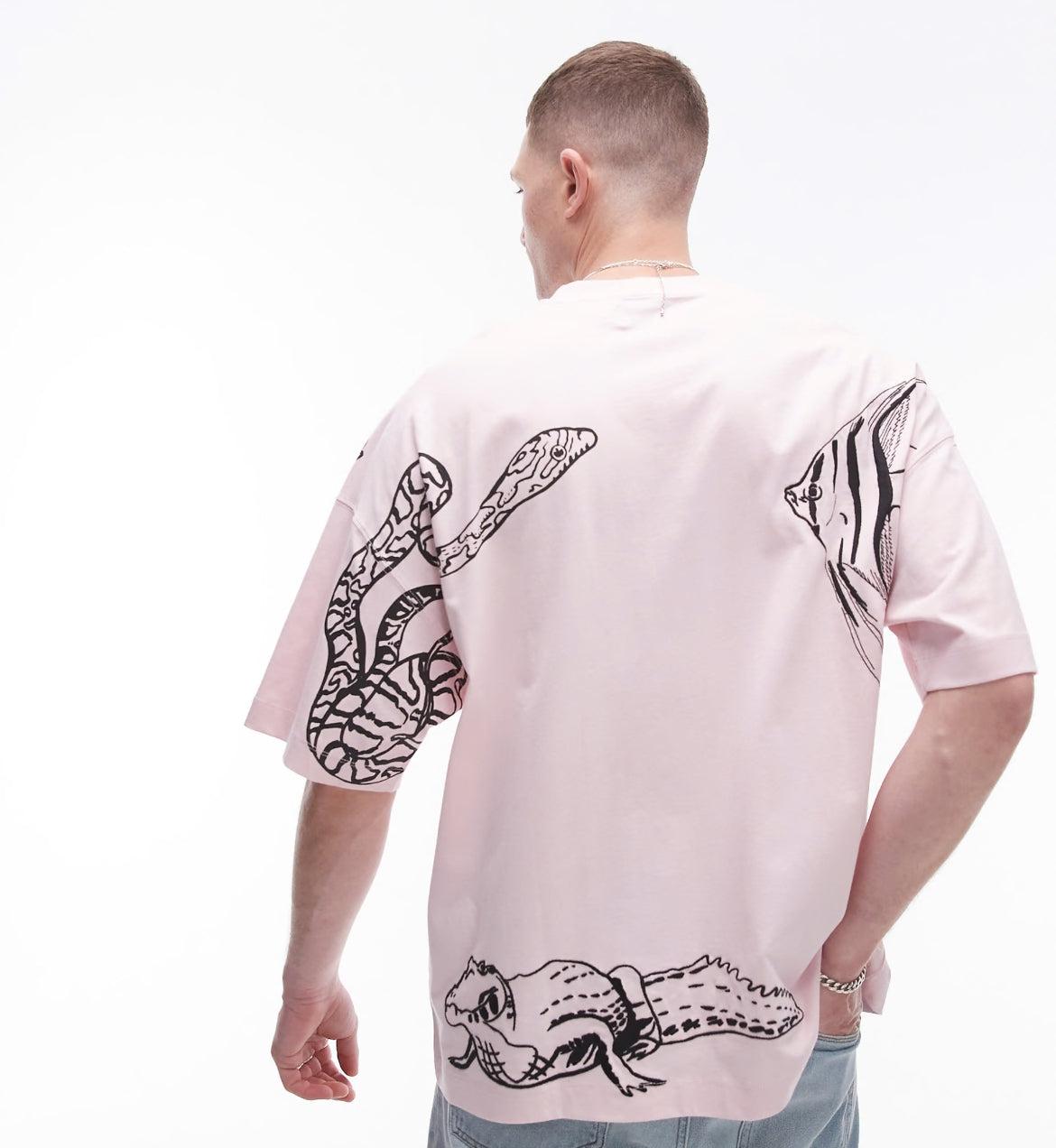 Topman extreme oversized fit t-shirt with animal embroidery in pink