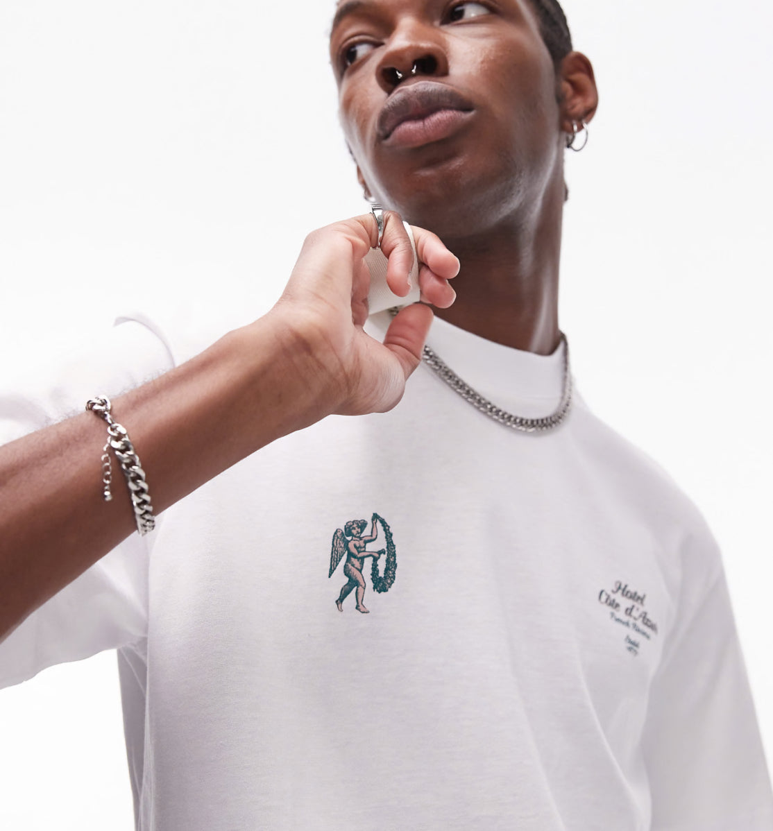 Topman oversized fit t-shirt with Hotel Cote D'Azur front and back print in white