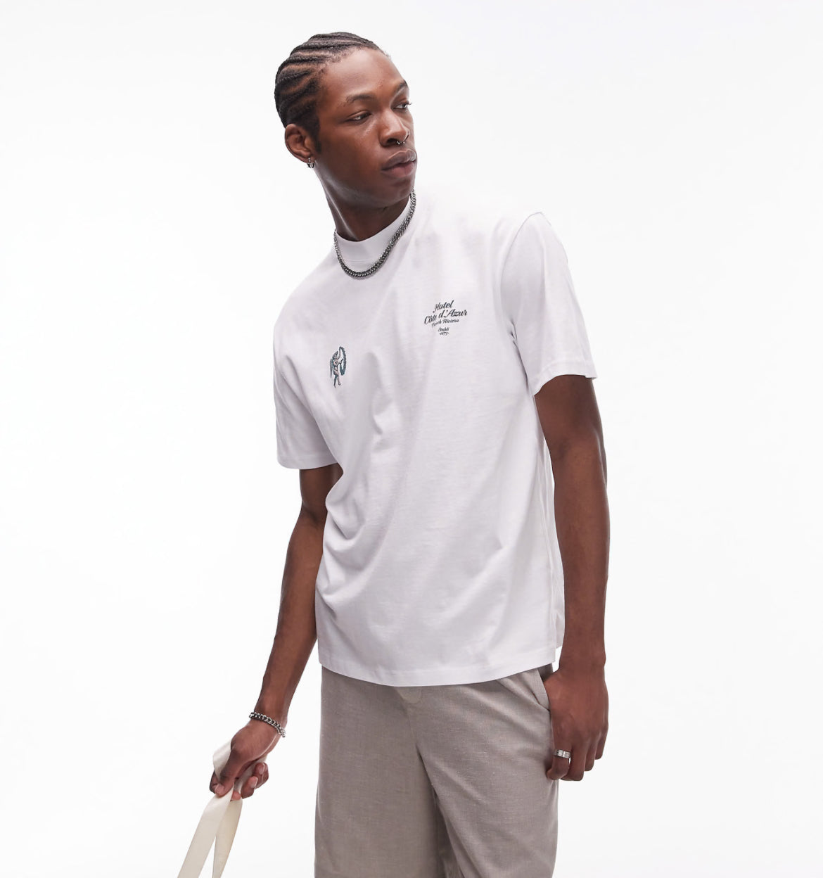 Topman oversized fit t-shirt with Hotel Cote D'Azur front and back print in white